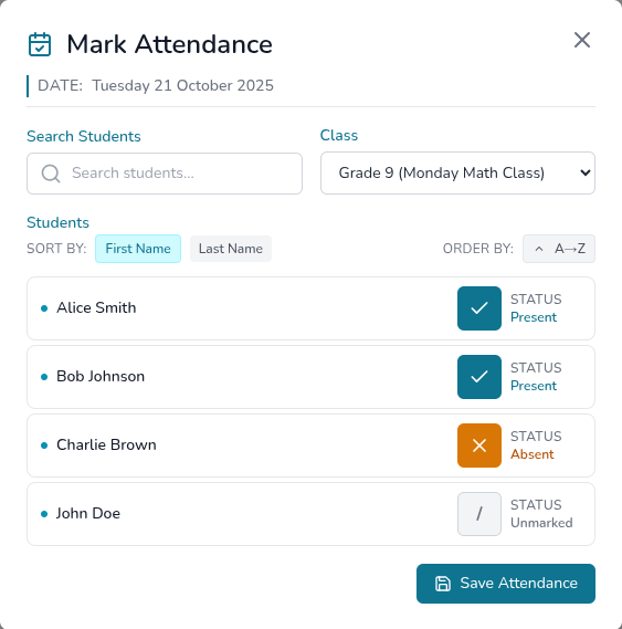 Attendance Feature Screenshot
